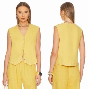 DONNI. XS Yellow 100% Linen Vest Small Quiet Luxury Minimalist Coastal Lagenlook